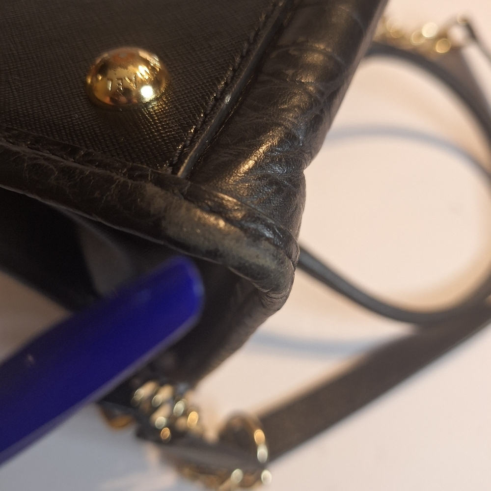 Michael Kors  Mixed Media Haircalf Black Leather Shoulder Bag with Gold Details - Picture 13 of 14